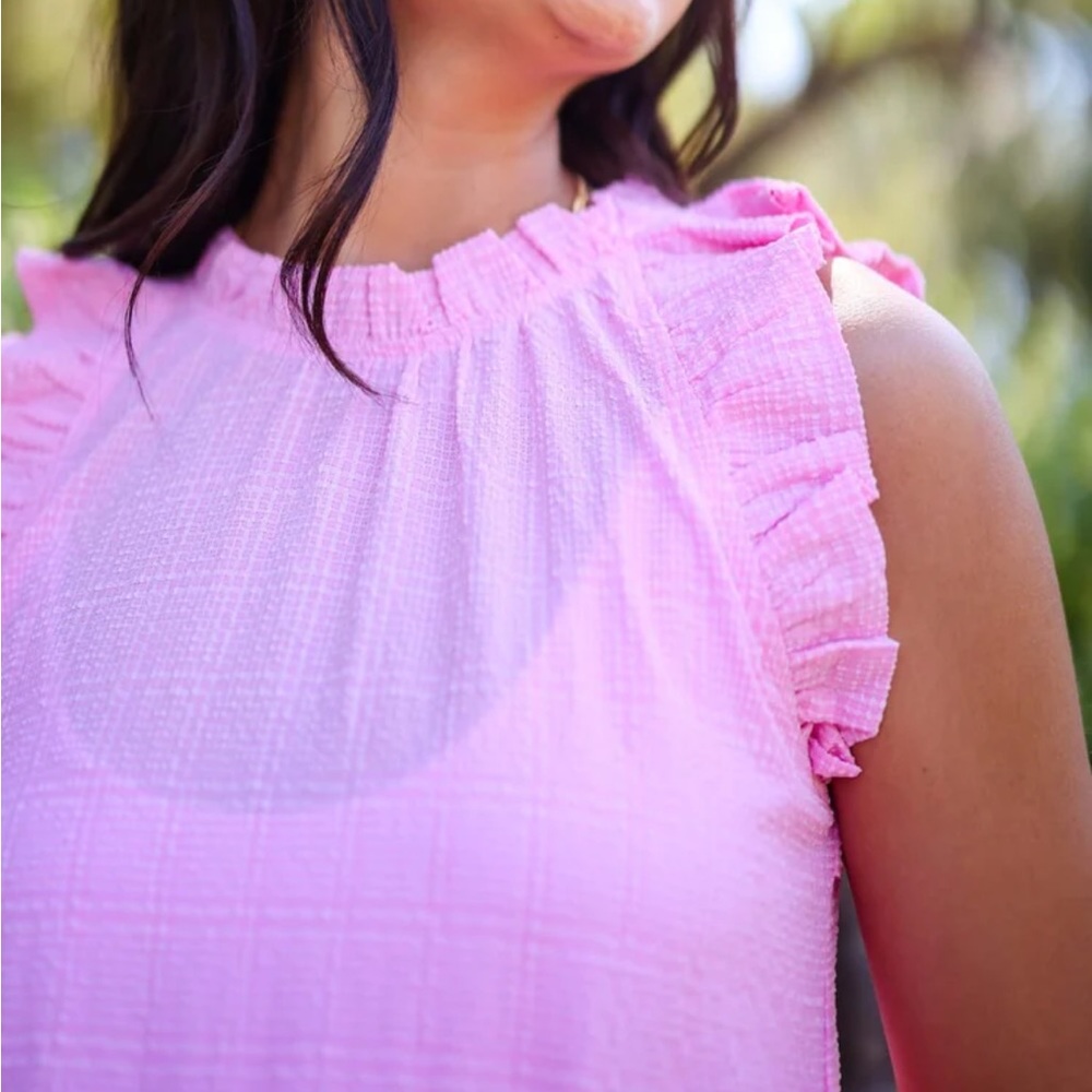 Pink Sleeveless Ruffle Top